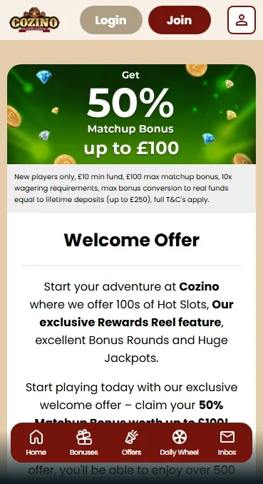 Cozino Casino — mobile